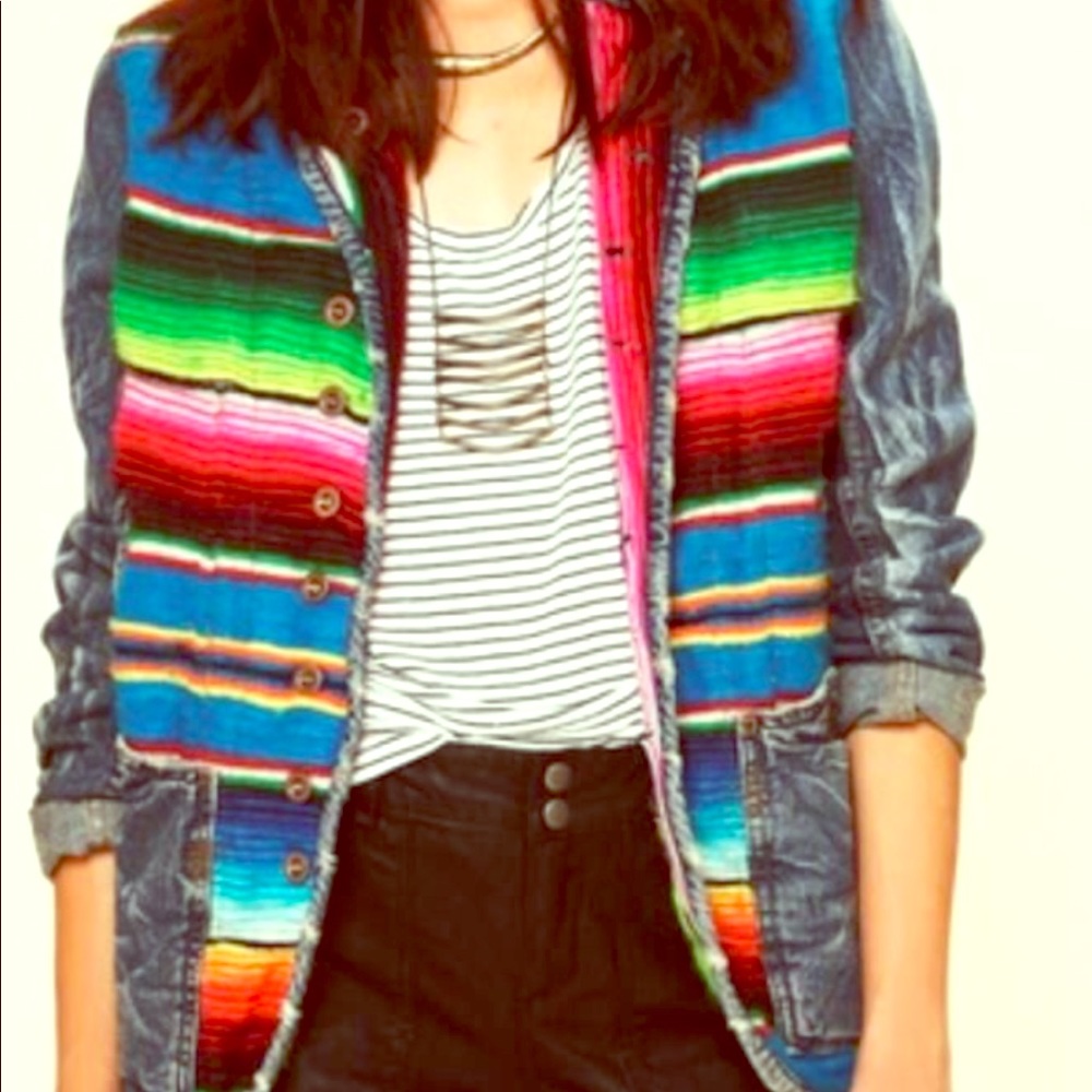 ISO!! Free People Mexican Blanket Jean Jacket L/XL